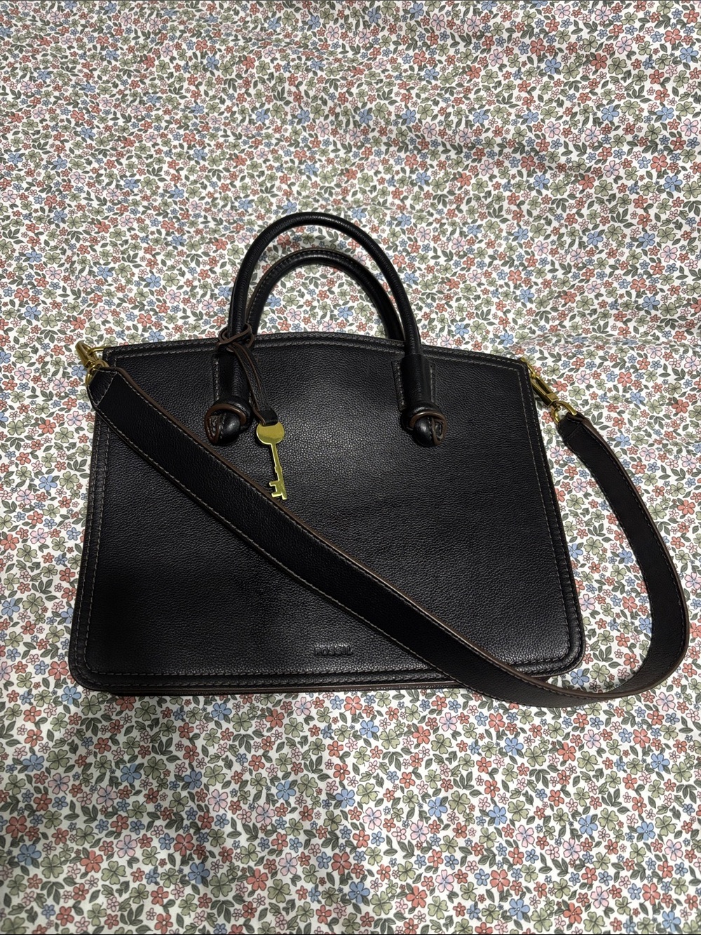 Fossil NWT Skylar Satchel in Black Pebbled Leather